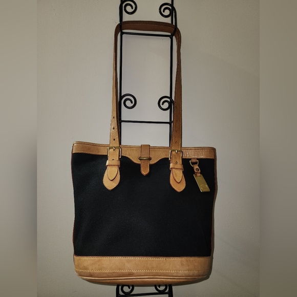 Dooney And Bourke Vintage DB Leather Canvas Shoulder Purse Satchel N038999